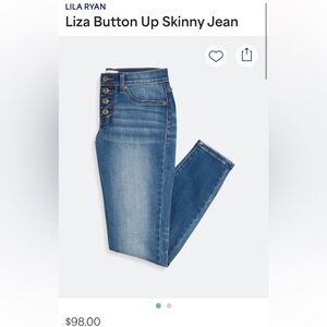 LILA RYAN Liza Button Up Skinny Jeans Size 30